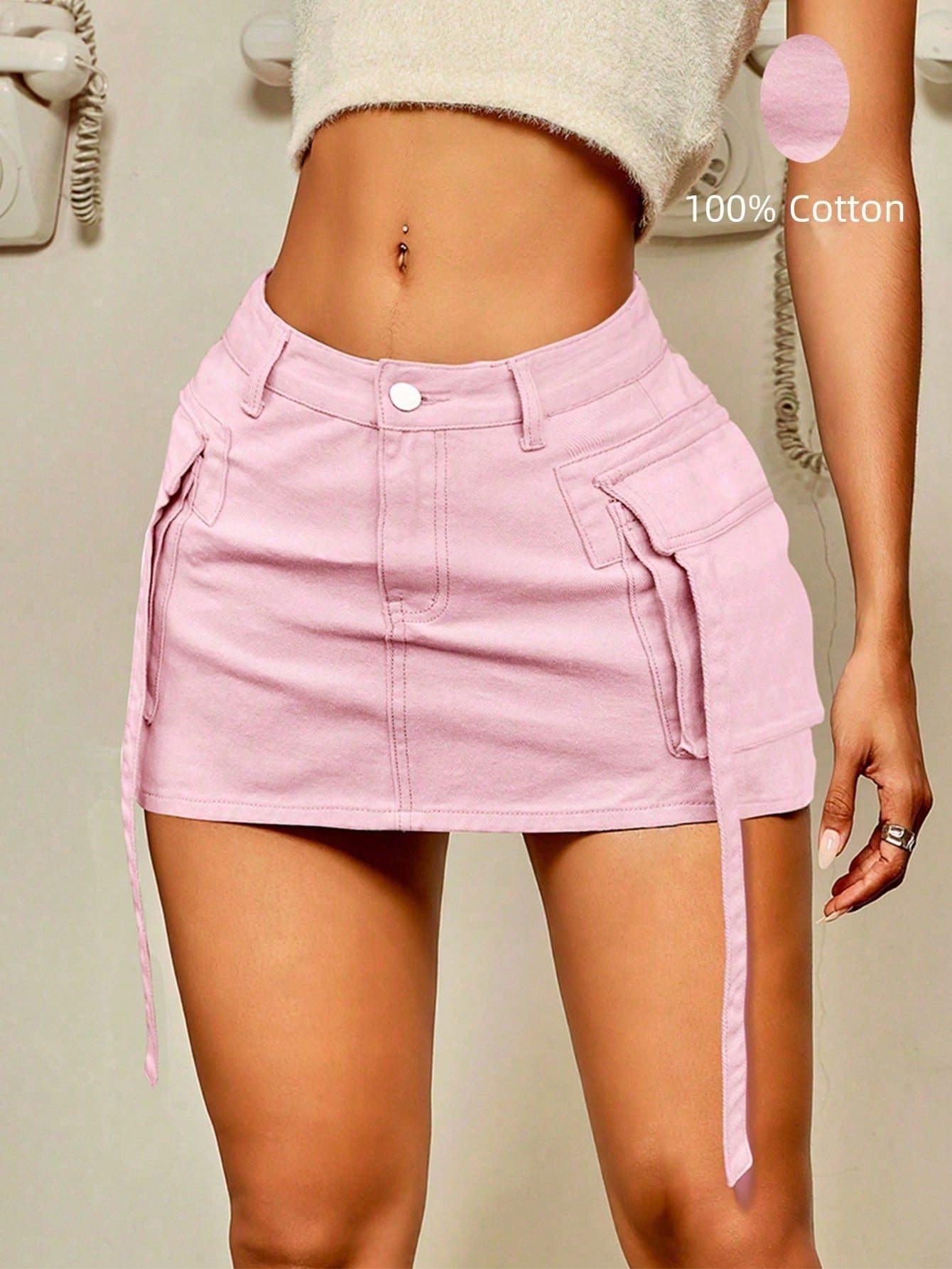 Women's Light Pink Polyester Mini skirt with A-line