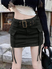 Women's High Waist Cargo Mini Skirt with Belt and Pockets Y2K Aesthetic Streetwear