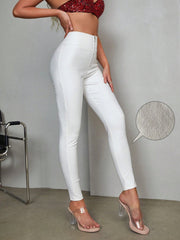 Women's White Cotton Blend Straight Leg Cargo Pants with Pocket Detail