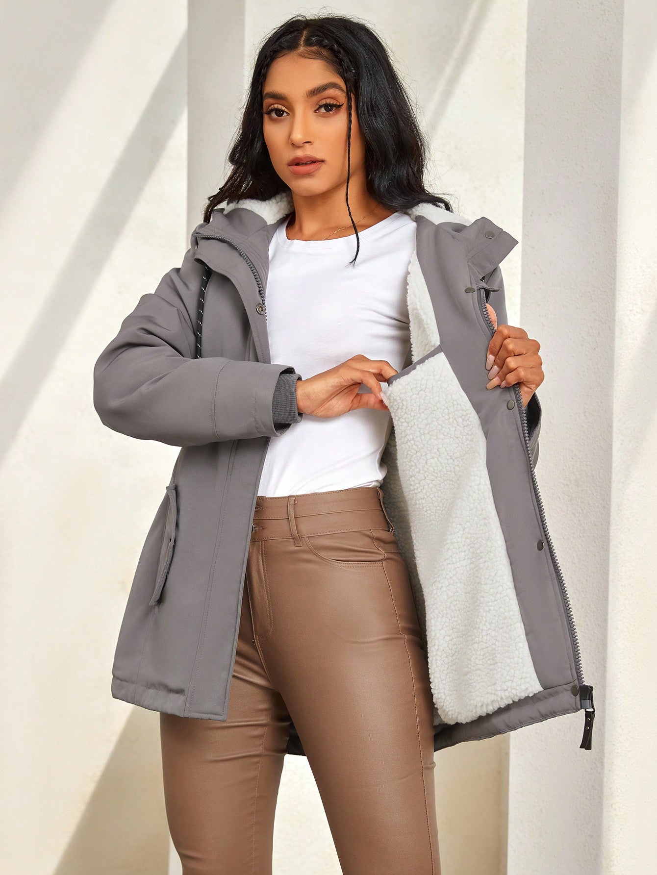 Women's Grey Quilted Padded Winter Coat