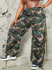 Women's Camouflage Cargo Pants, High-Waisted Loose Fit Streetwear Trousers