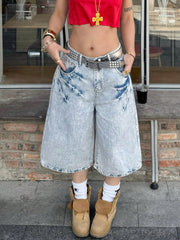 Women's Acid Wash Denim Full-length jeans with distressed