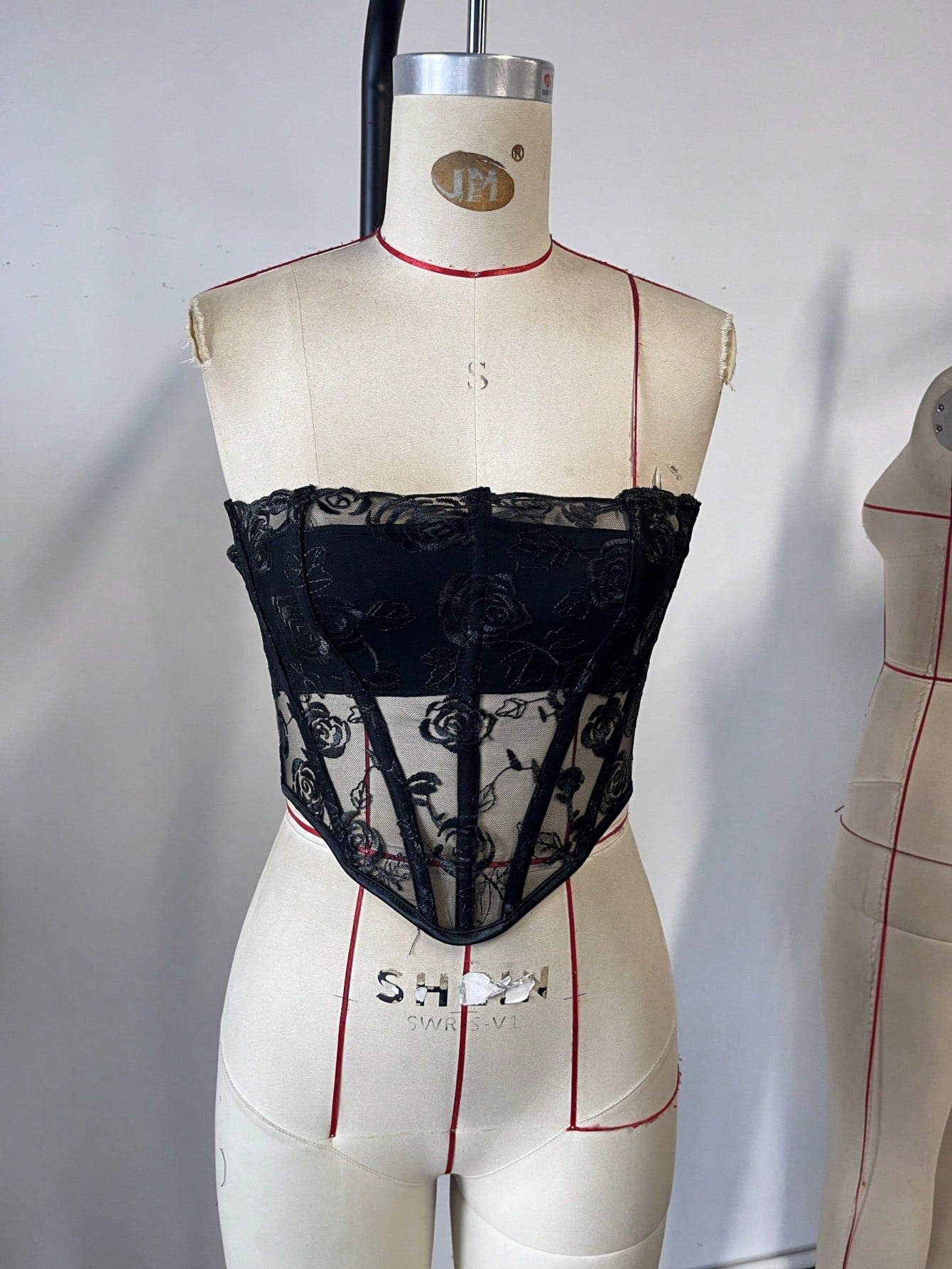 Women's Black Mesh Sheer Boned Strapless Corset