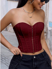 Women's Burgundy Satin Hook-Front Boned Corset Bustier