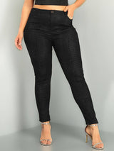 Women's Plus Size Women's Black Textured Snake Skin Print Skinny PU Leather Pants