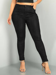 Women's Plus Size Women's Black Textured Snake Skin Print Skinny PU Leather Pants