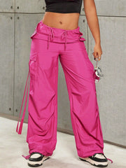 Hot Pink Cargo Pants for Women with Belt - High Waist Loose Fit Streetwear Pants, Y2K Style Casual Trousers with Multiple Pockets