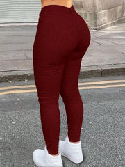 Women's Plus Size Women's Wine Red High Waist Skinny PU Leather Pants