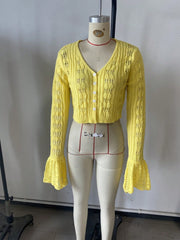 Women's Yellow Ribbed Knit Henley Top with Button Placket