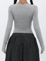 Women's Gray Polyester Blouse with long-sleeve