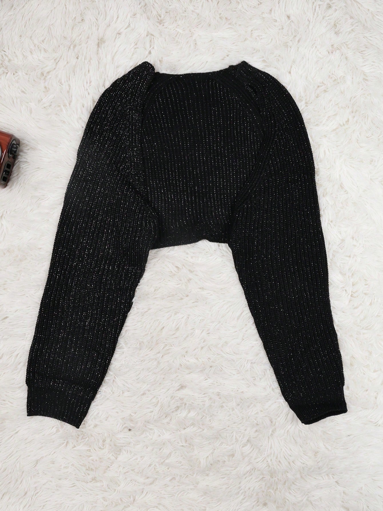 Women's Black Knit Two-Piece Set with Crop Top and Mini Skirt