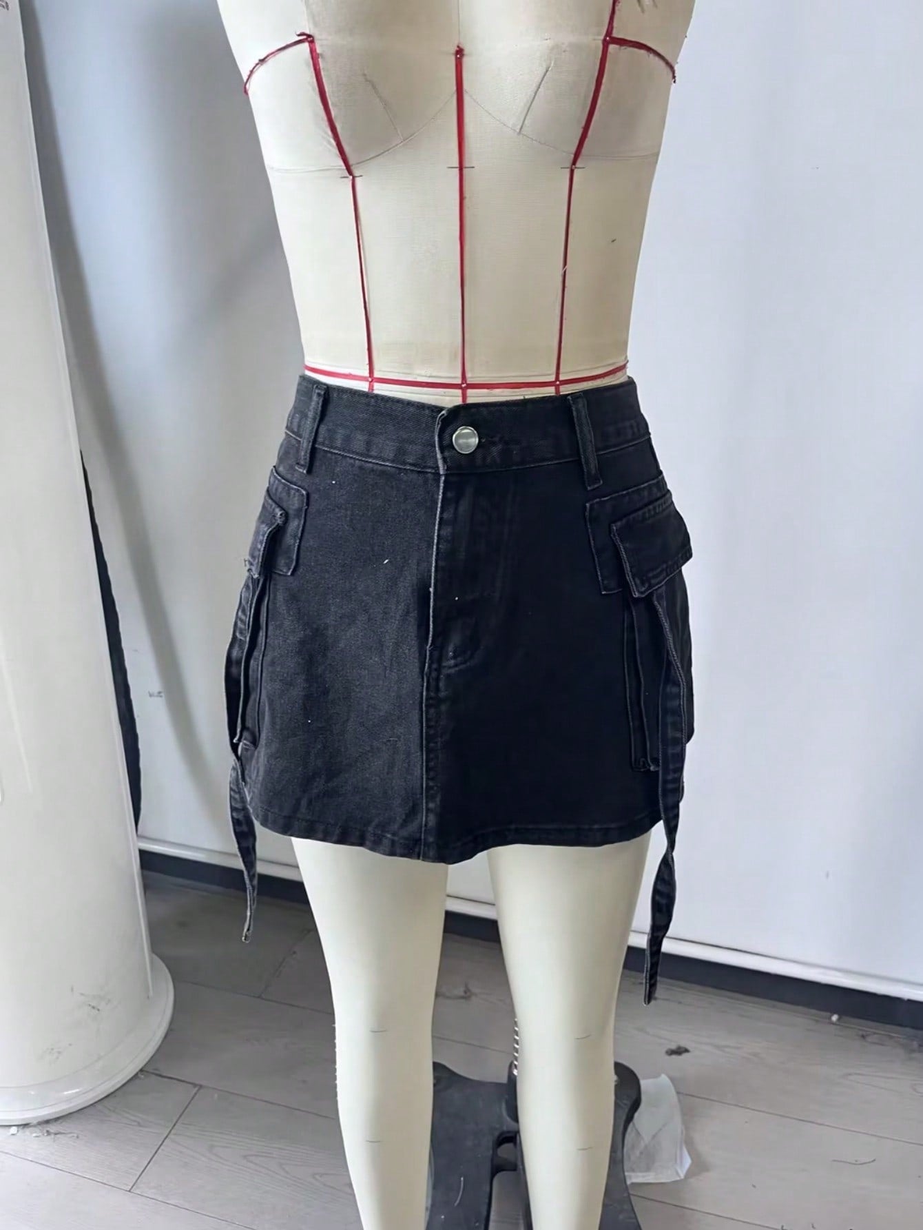 Women's Black Denim Mini Skirt with Front Slit