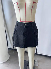 Women's Black Denim Mini Skirt with Front Slit