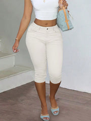 Women's White Polyester Full-length pants with wide-leg