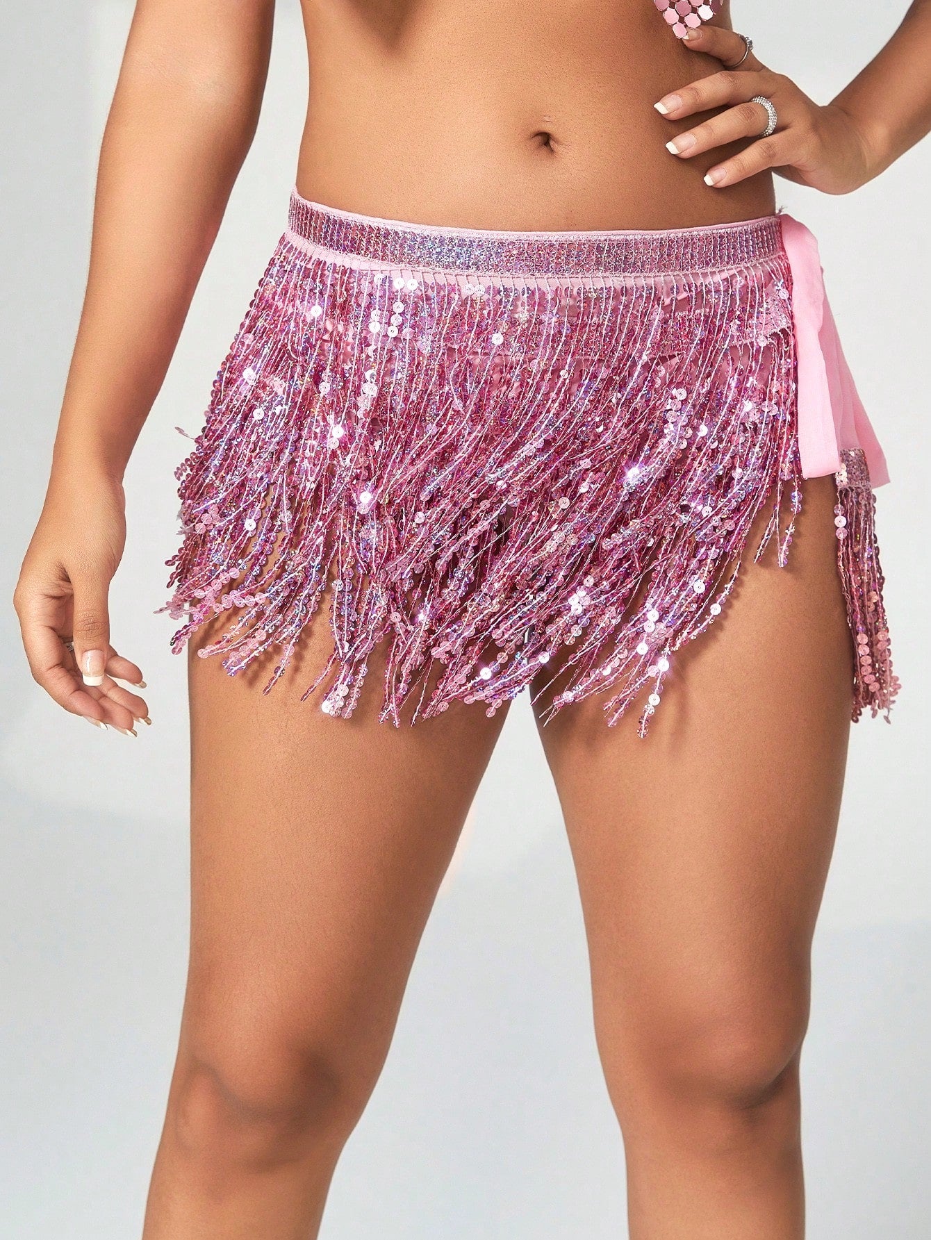 Women's Pink Sequin Fringe Mini Skirt