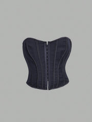 Women's Black Check Plaid Strapless Corset Bustier