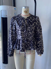 Women's Brown Leopard Polyester Blouse with leopard print