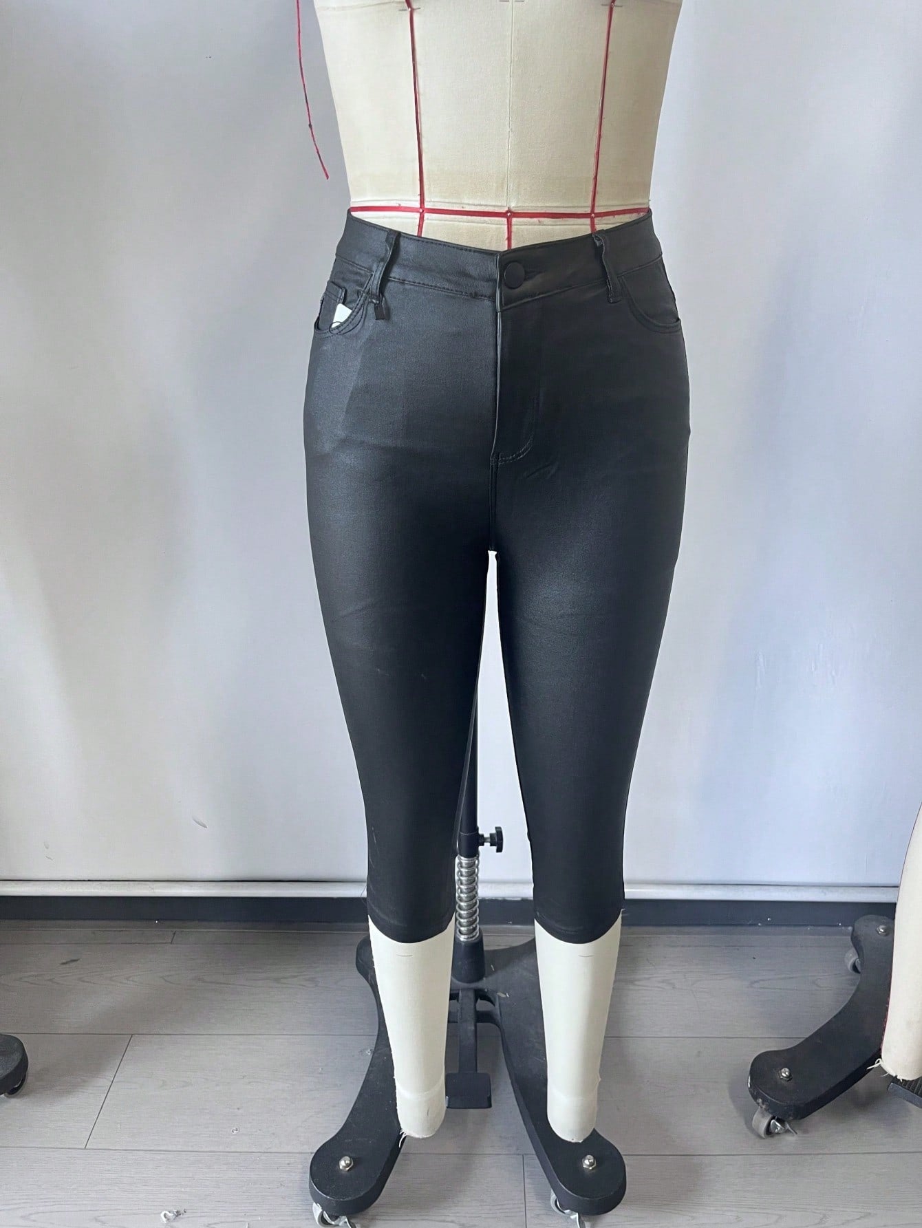 Women's Black Polyester Full-length pants with wide-leg