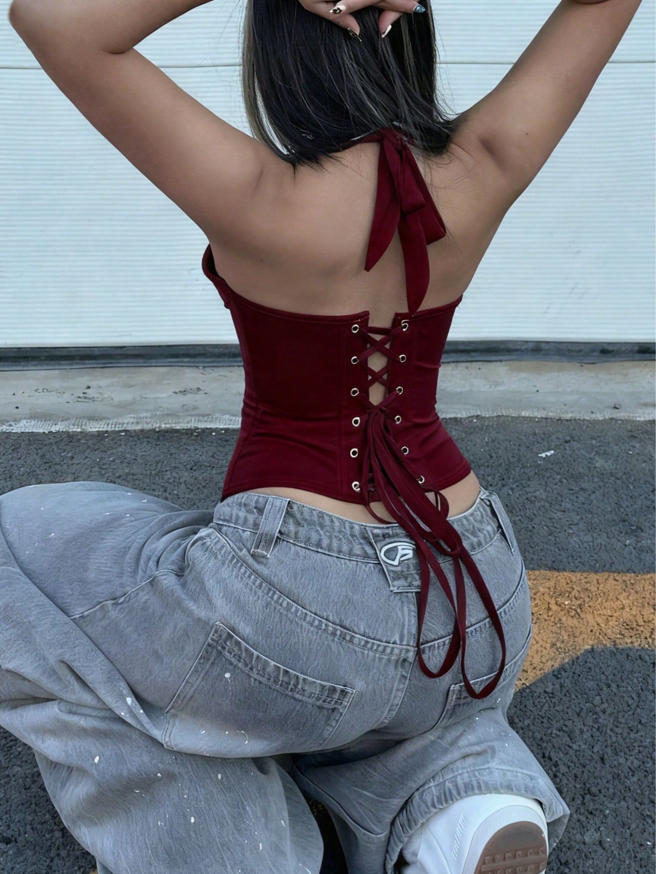 Women's Wine Red Lace Corset Top
