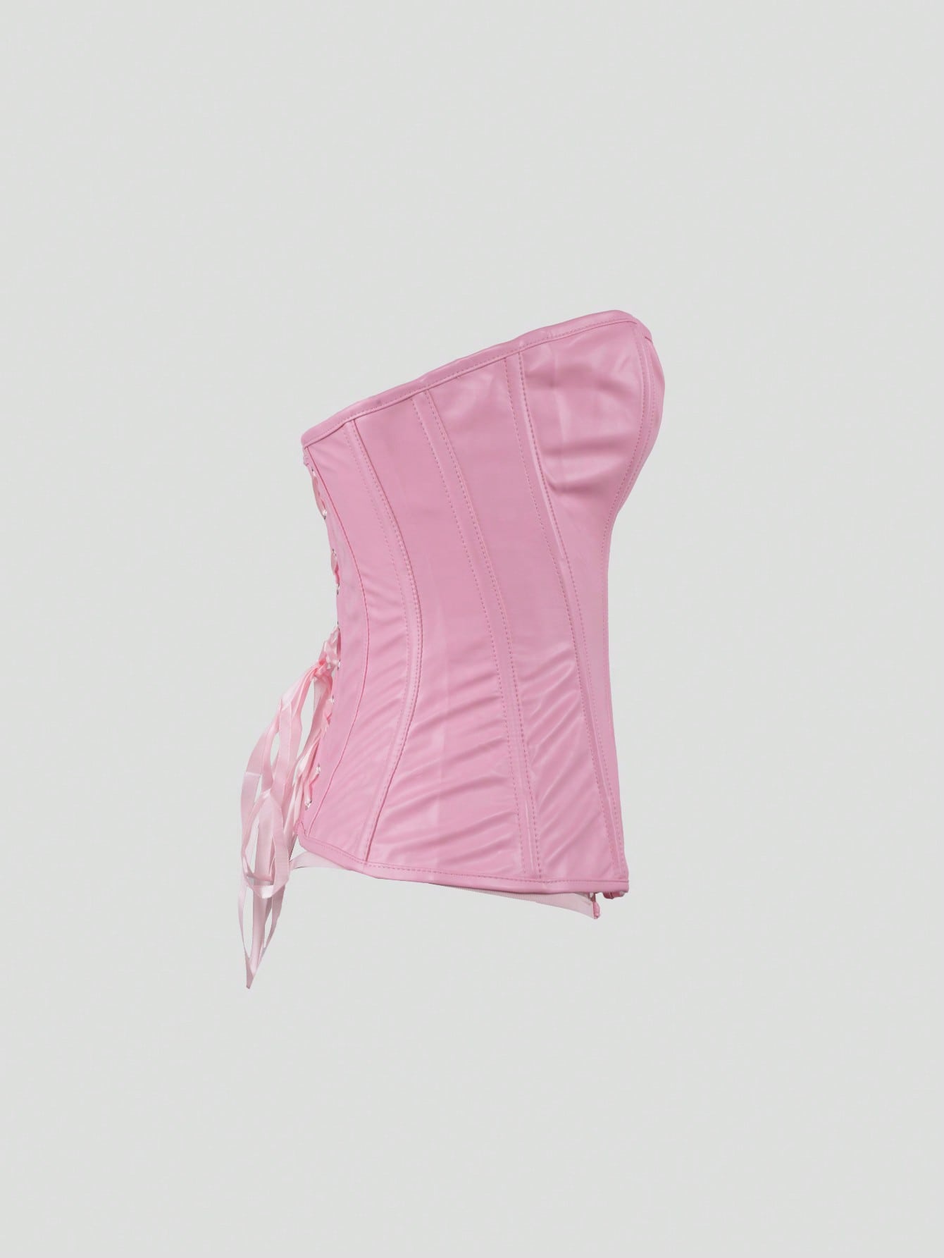 Women's Pink Lace-Up Faux Leather Corset Top