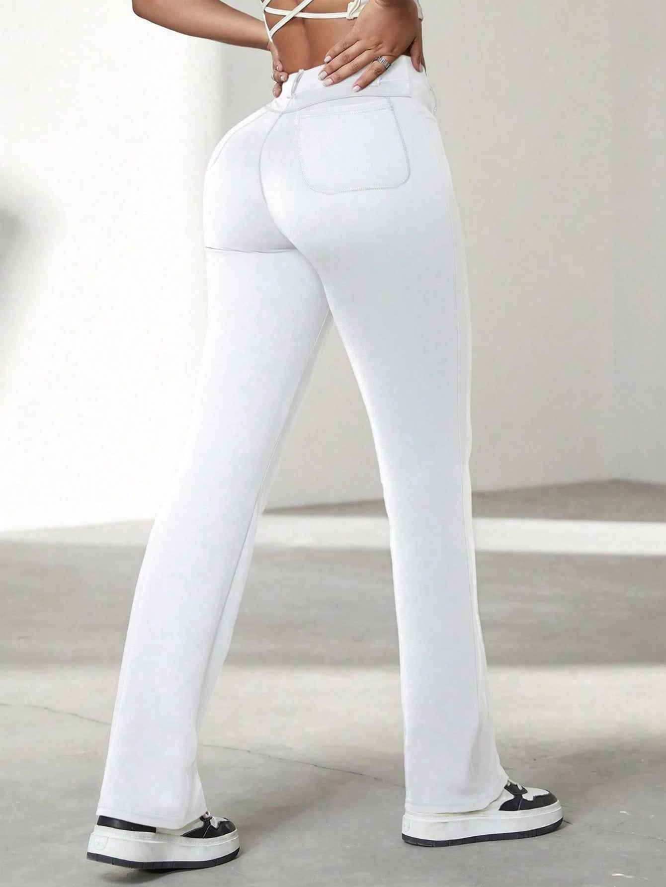 Women's White High-Waisted Flare Yoga Pants with Bootcut Leg