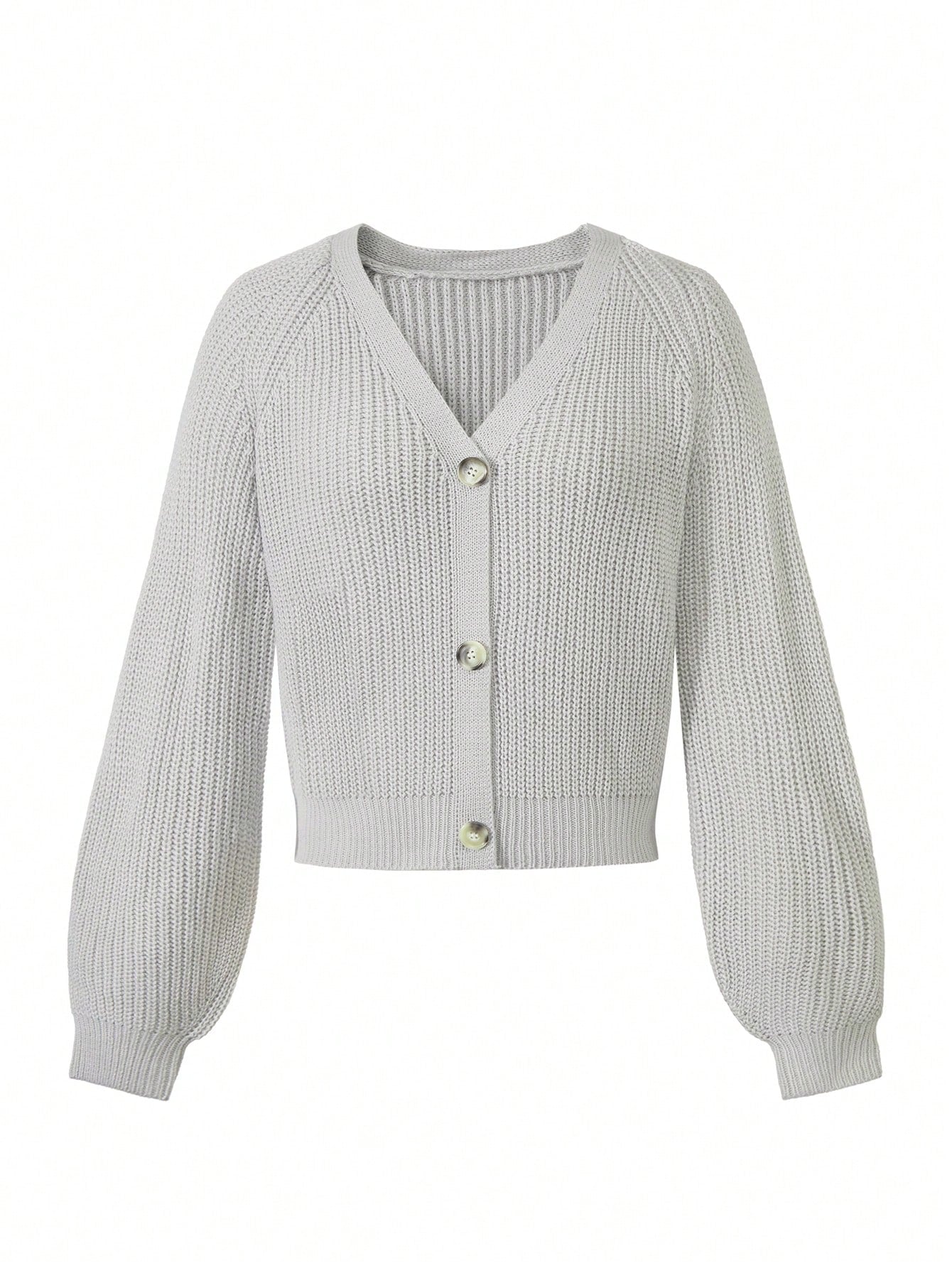 Women's Gray Ribbed Knit Henley Top with Button Placket