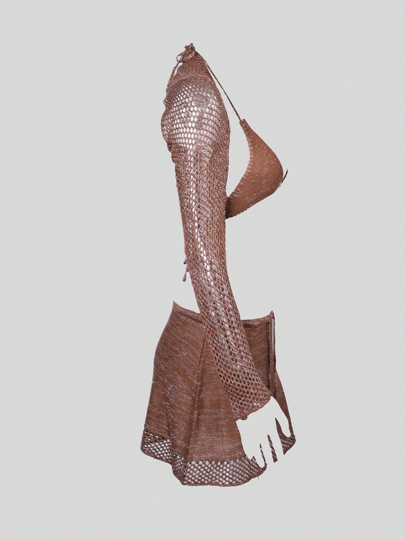 Women's Brown Knit Two-Piece Set with Crop Top and Mini Skirt