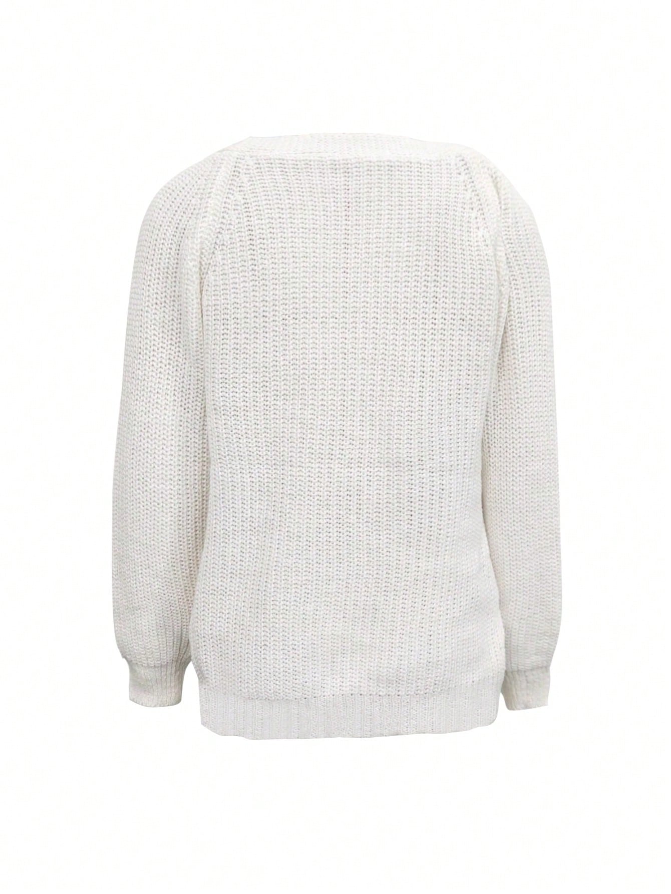 Women's Classic White V-Neck Ribbed Knit Cardigan Sweater