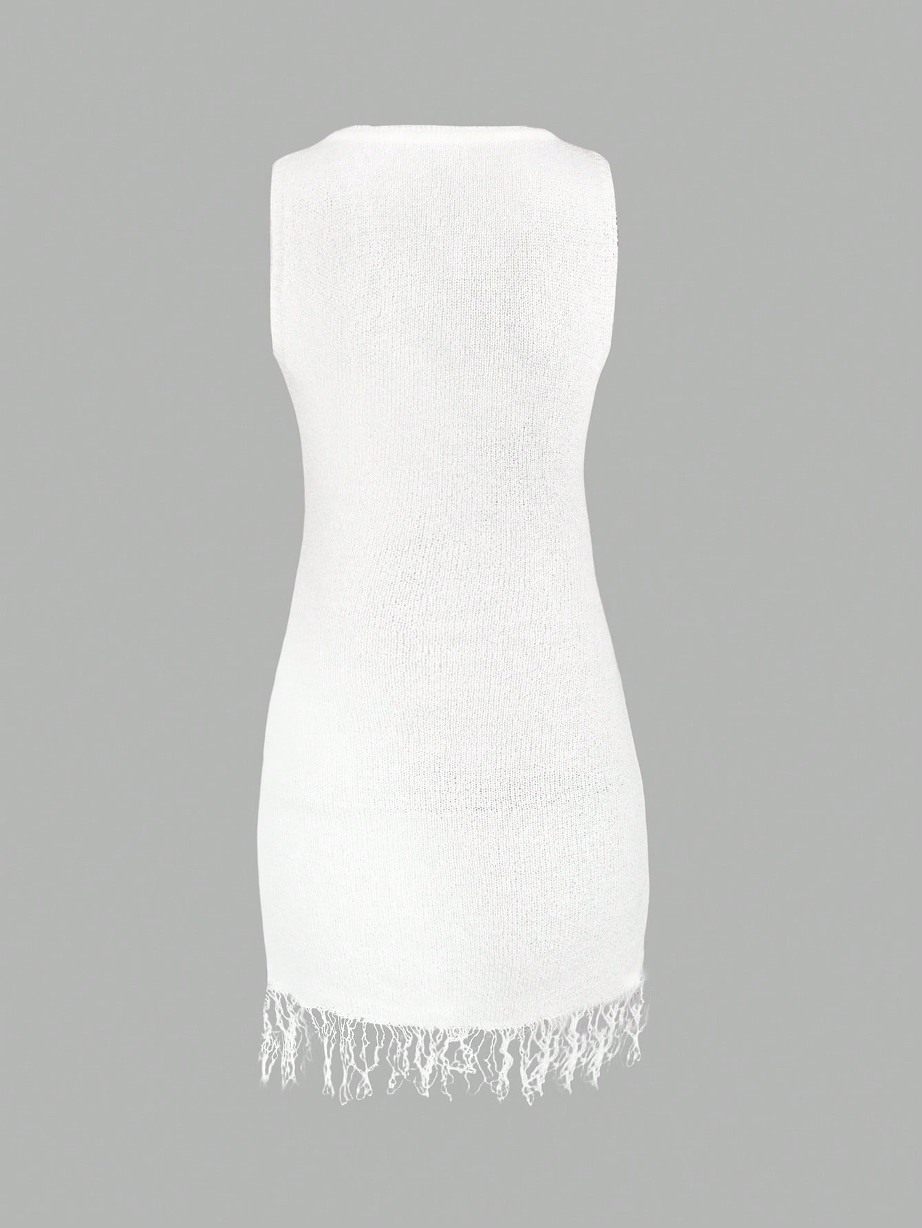 Women's White Ribbed Knit Midi bodycon dress with sleeveless