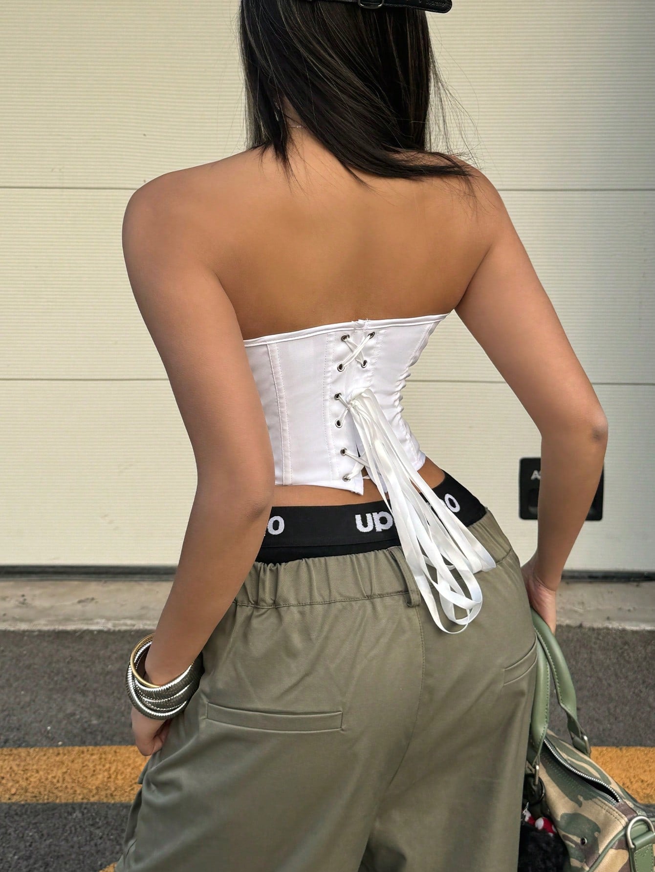 Women's White Faux Leather Bustier corset top with strapless