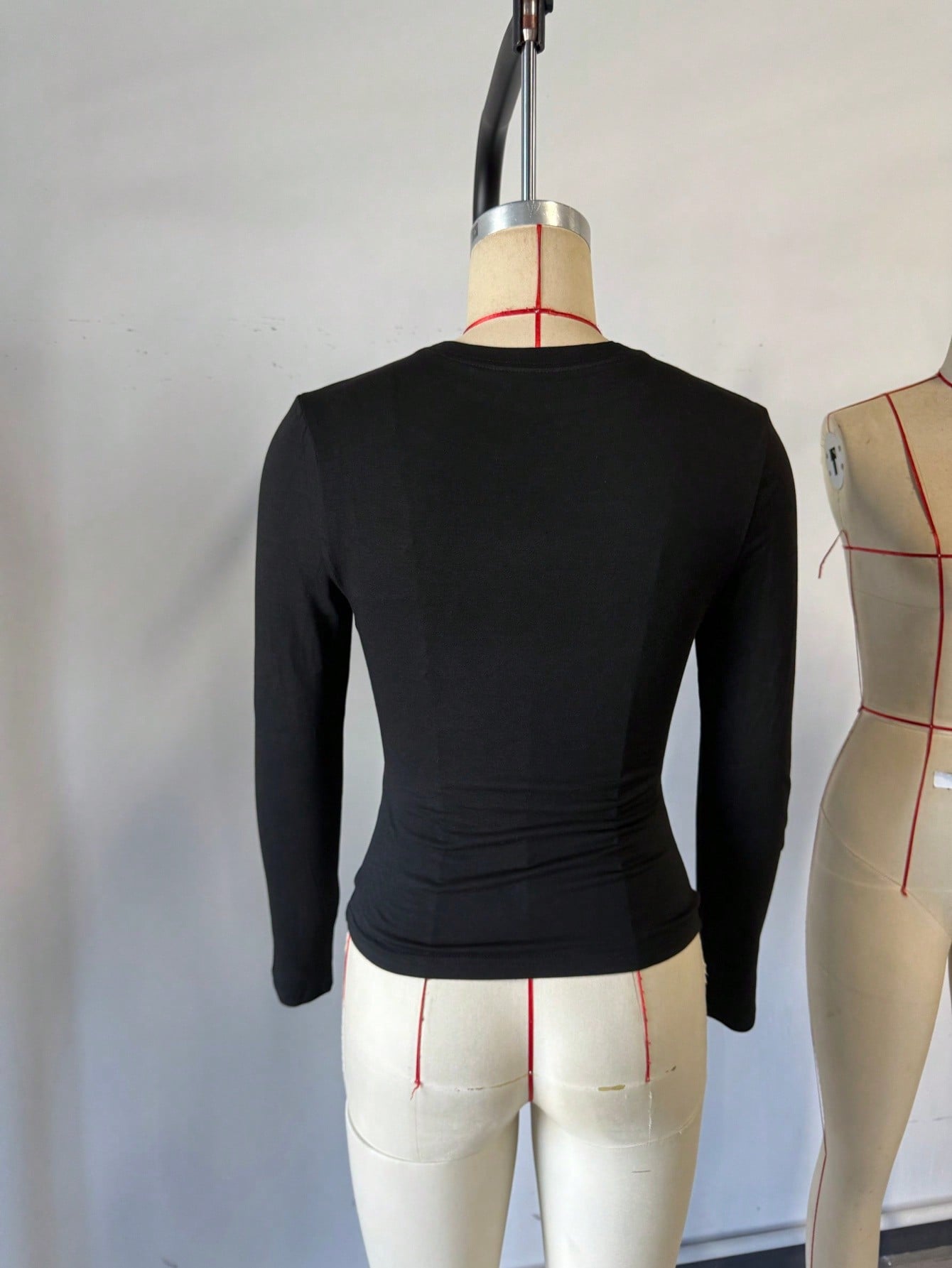 Women's Black Polyester Blouse with long-sleeve