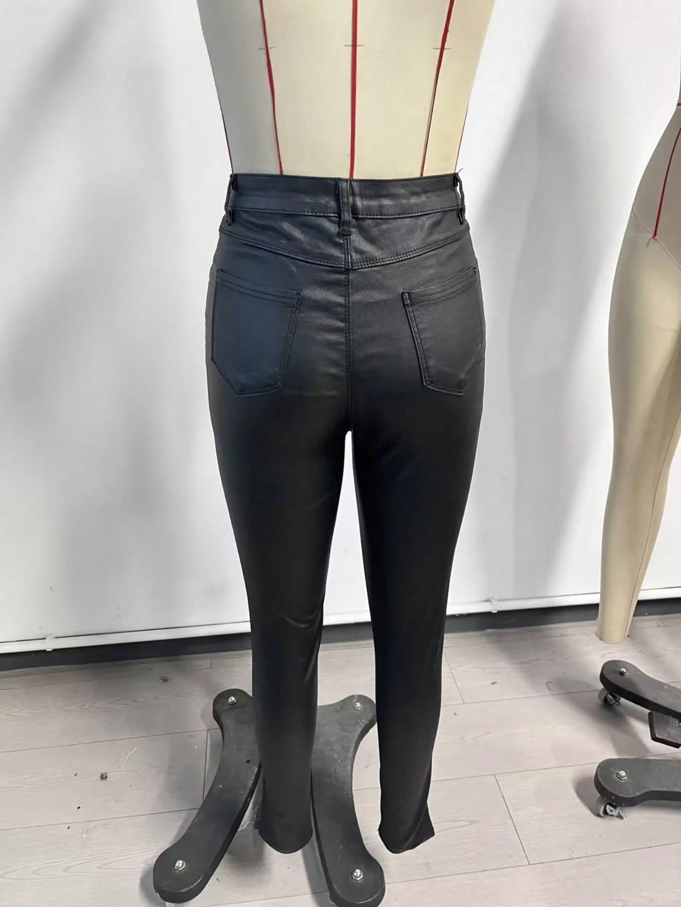Women's Black Polyester Full-length Pants with Wide-leg