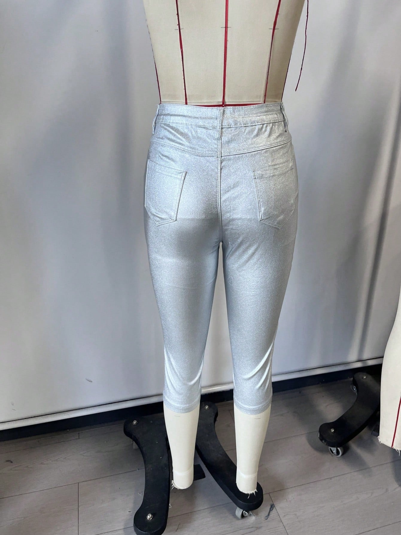 Women's Silver Polyester Full-length pants with wide-leg