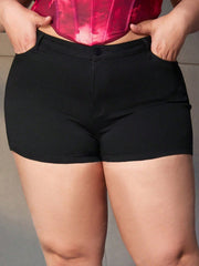 Women's Black High-Waisted Shorts, Plus Size Stretchy Casual Shorts for Daily & Lounge Wear
