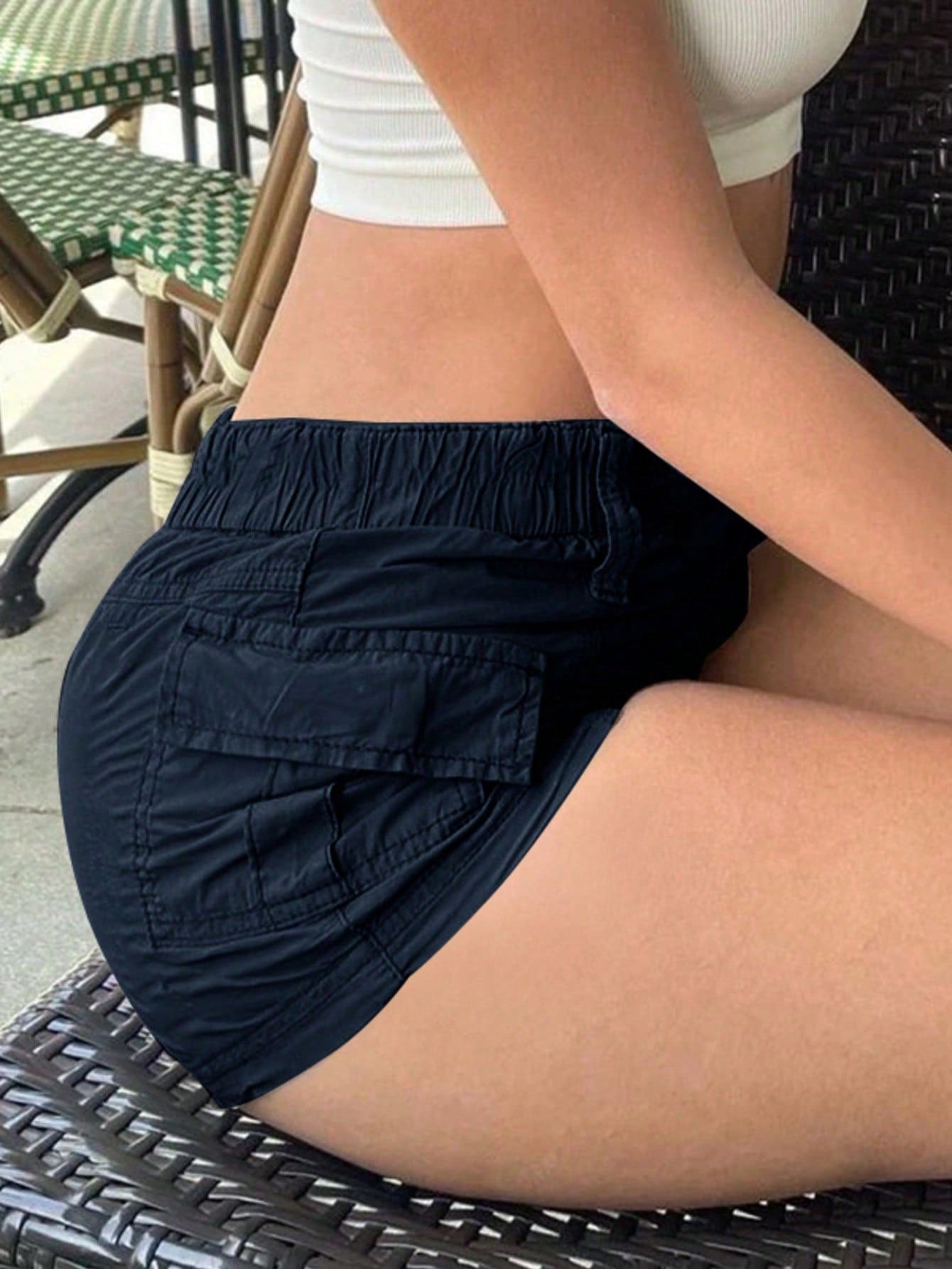 Women's Women Navy Blue Casual Cargo Shorts with Pockets Stretchy Mini Shorts