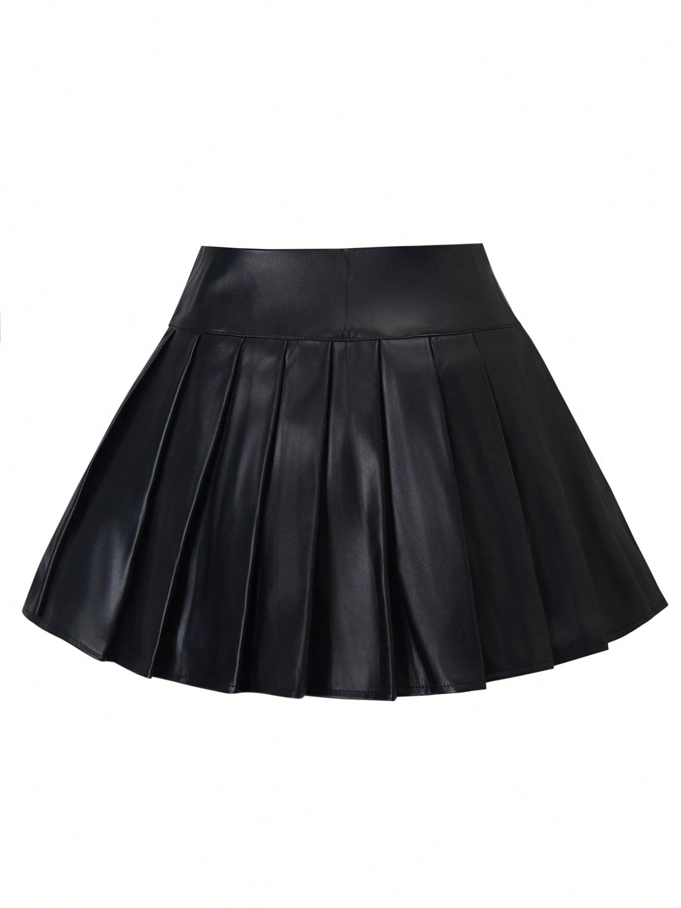 Women's Black PU Leather Pleated Mini Skirt High Waisted Gothic Punk Style