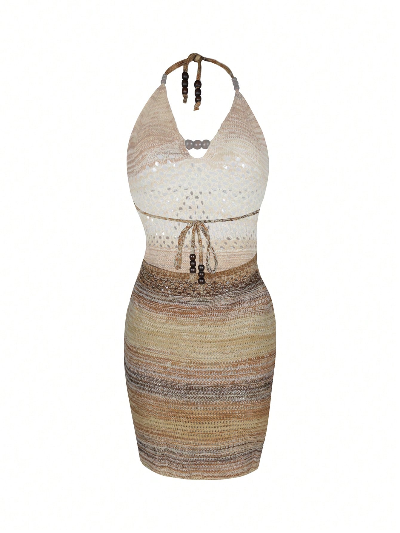 Women's Crochet Halter Mini Dress Gradient Hollow Out Beachwear