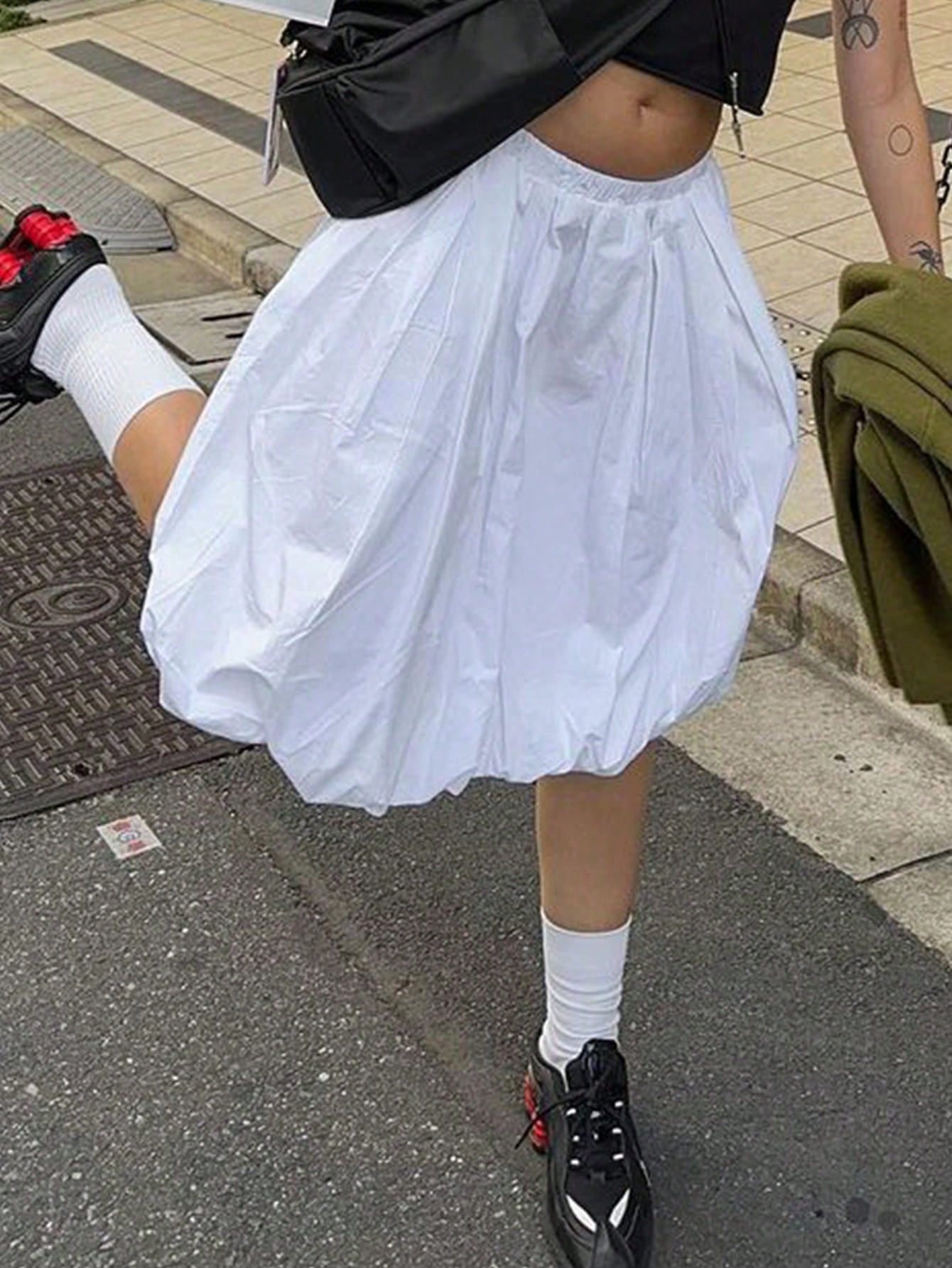 Women's White Polyester Mini skirt with A-line