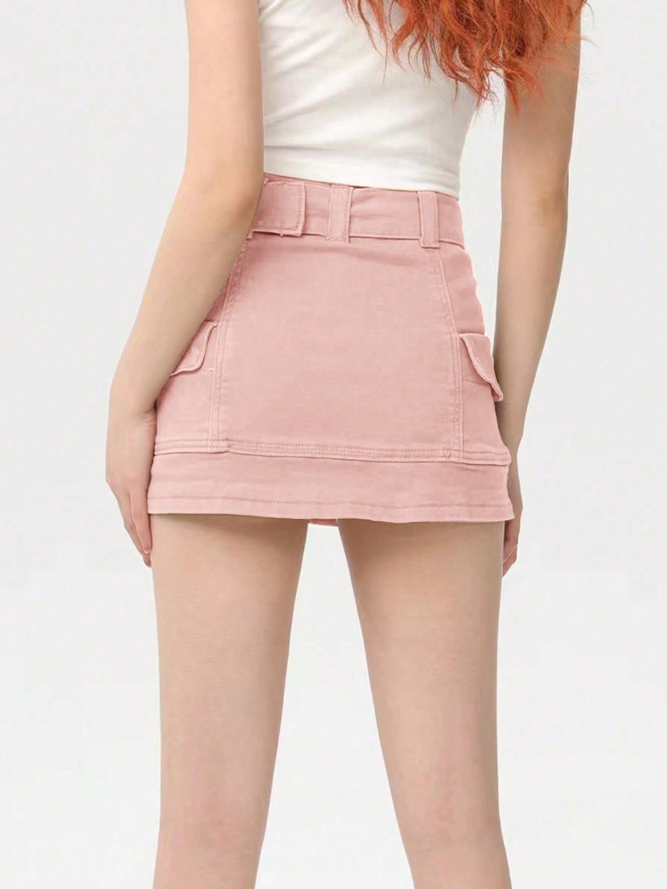 Women's Multi-Color Cargo Mini Skirt - Belted Ruched Skirt with Pockets, Y2K Street Style