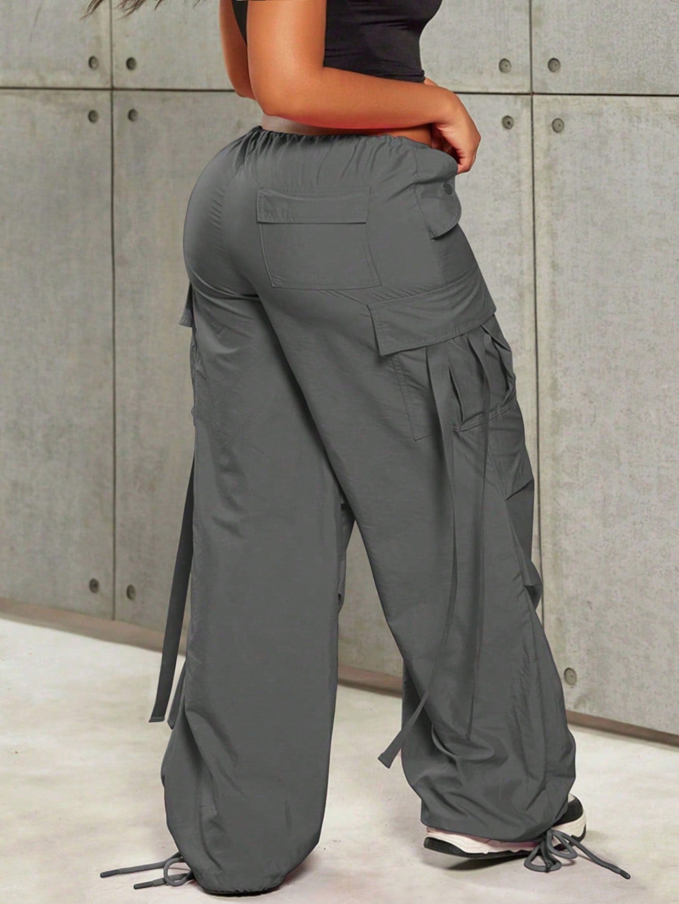 Plus Size Gray American Retro Cargo Pants - Loose Straight-Leg Casual Workwear Pants