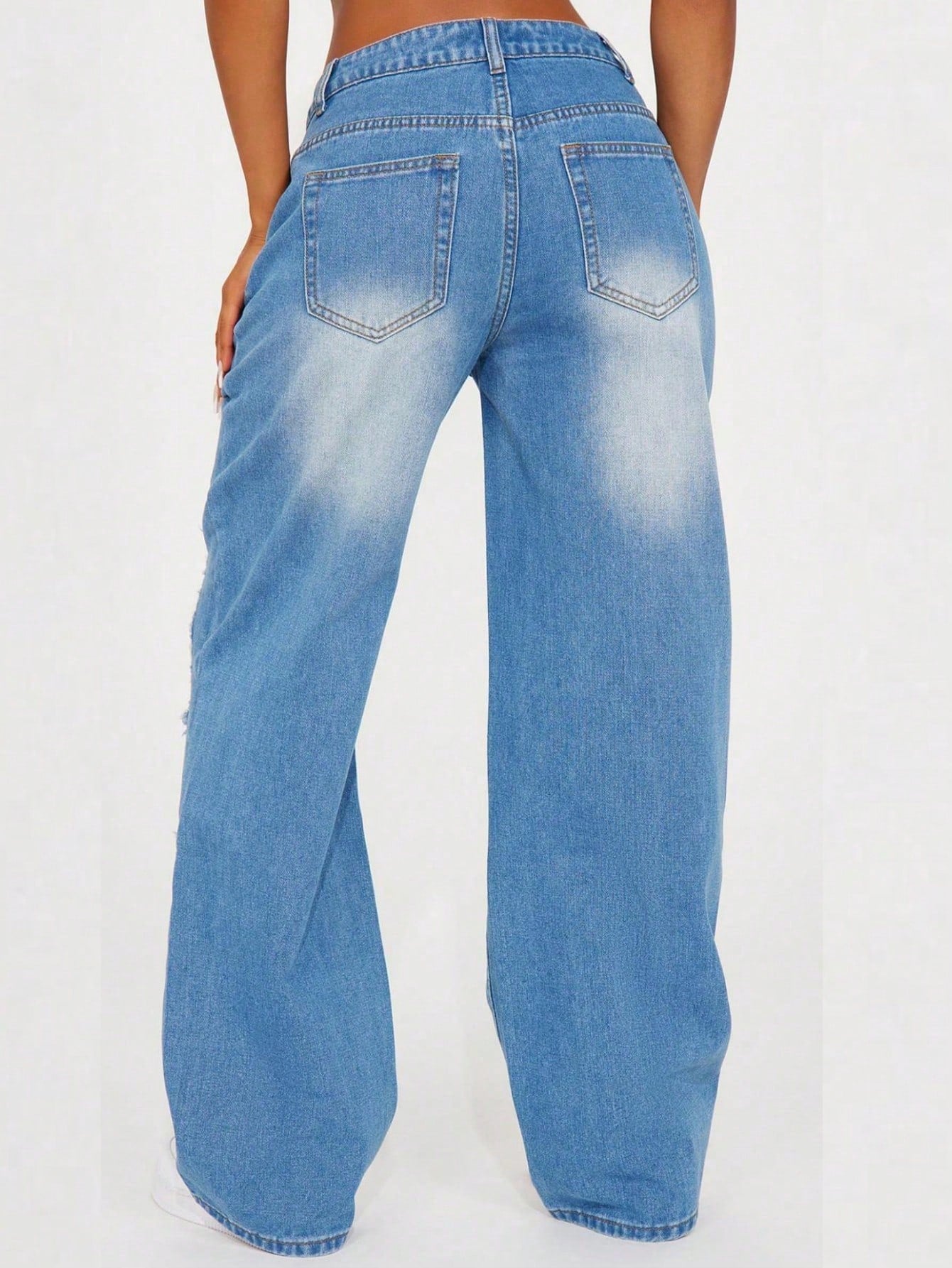 Women's Light Blue Cotton Blend Straight Leg Denim Style Cargo Pants