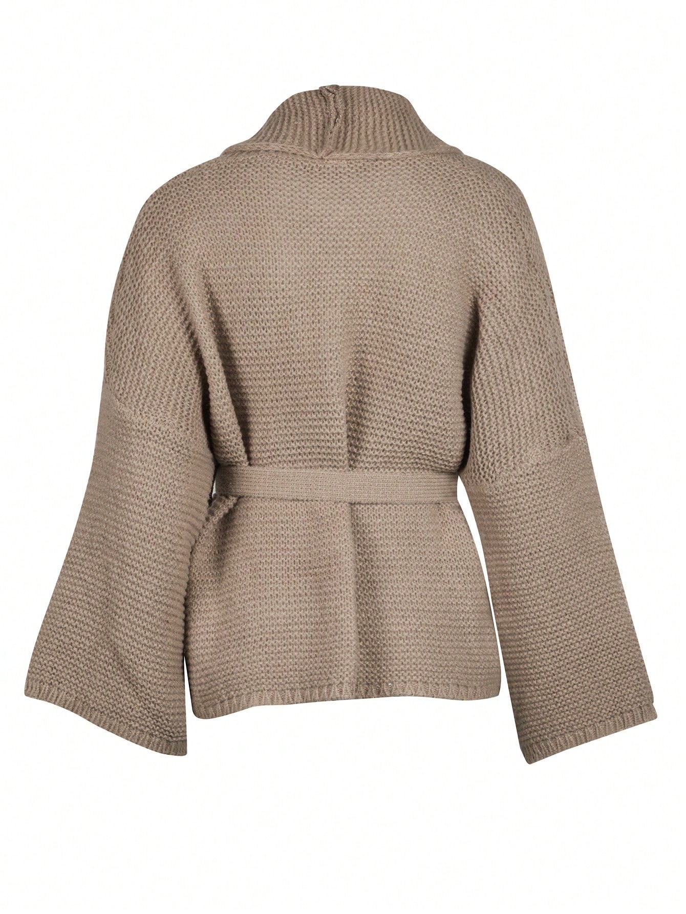 Women's Cozy Khaki Chunky Ribbed Knit Cardigan with Waist Tie