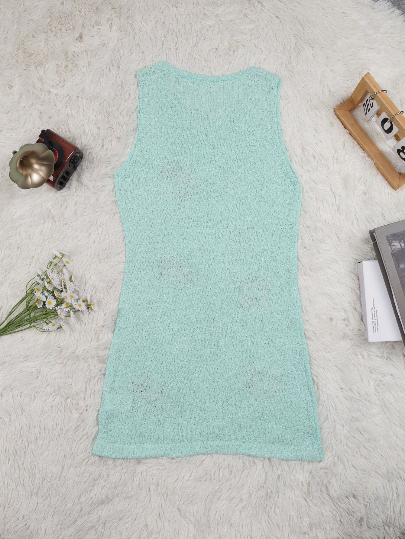 Women's Cyan Fruit Pattern Embroidered Novelty Knit Mini Dress
