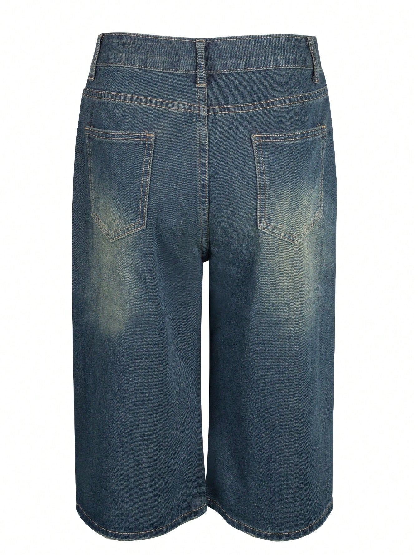 Blue Denim Wide-Leg Culottes - High-Waisted Cropped Baggy Jeans with Belted Waist