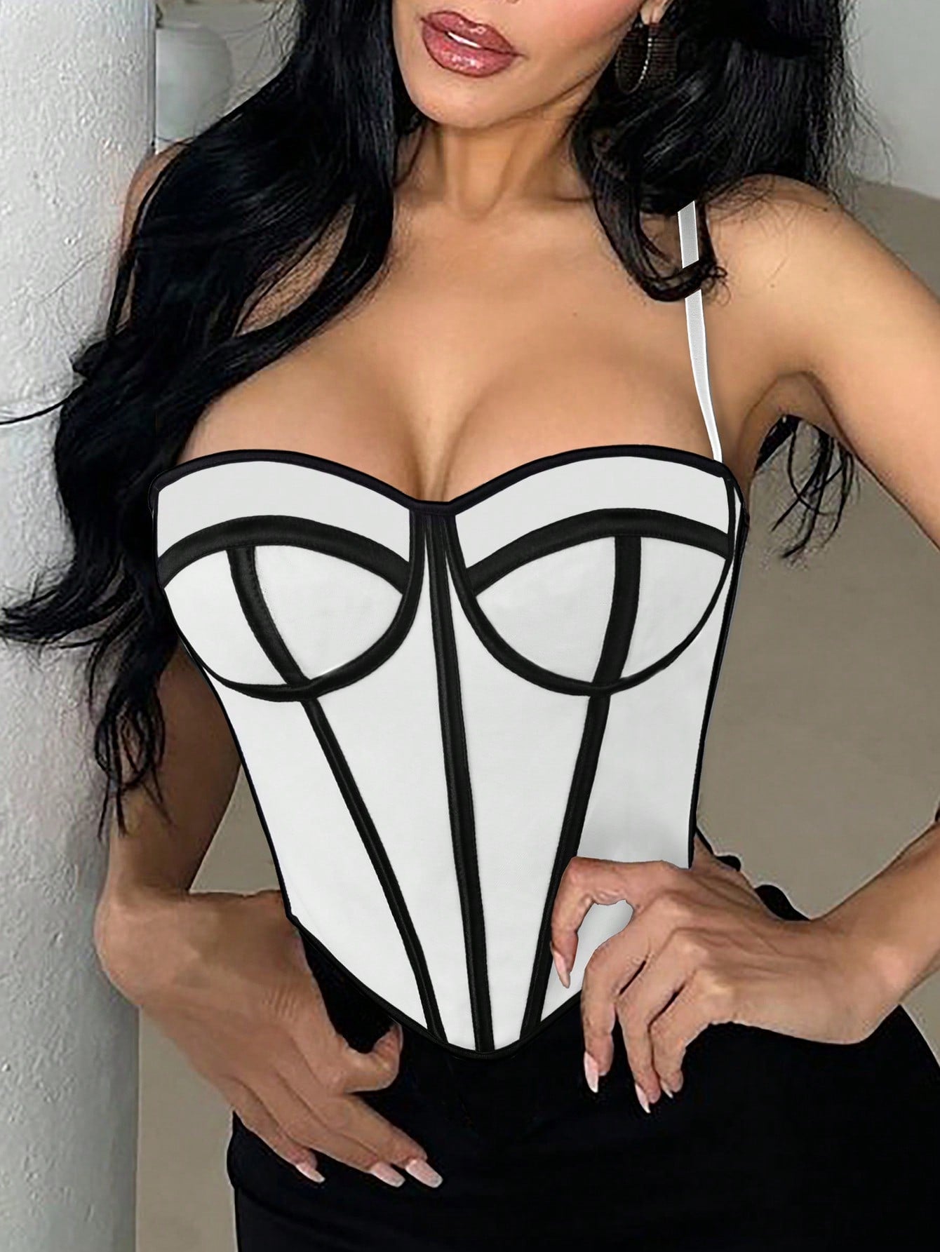 Women's Multi-Color Contrast Trim Sweetheart Corset - Slim Fitted Boned Crop Top, Y2K Streetwear