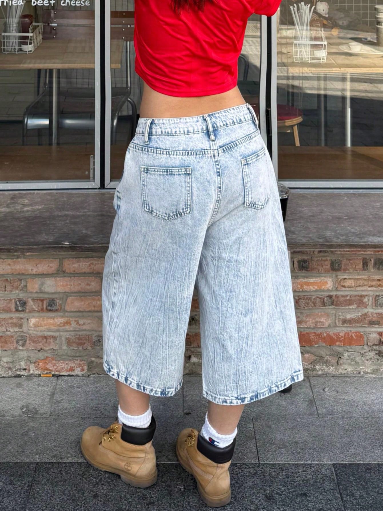 Women's Acid Wash Denim Full-length jeans with distressed