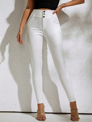 Women's White High-Waisted Skinny Pants - Stretchy Bodycon Trousers, Slim-Fit Casual & Formal Wear Pants