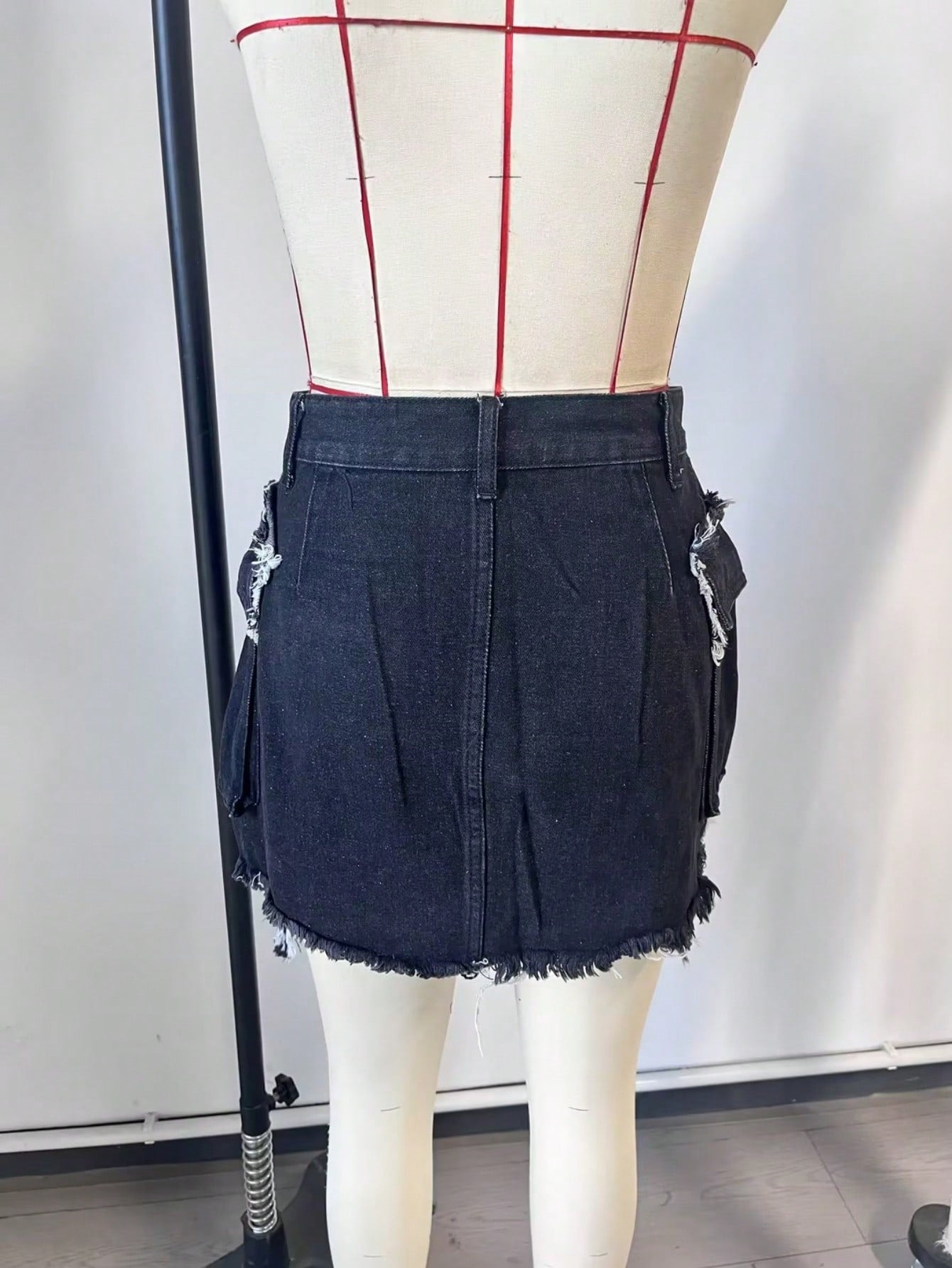 Women's Smoke Black Denim Mini Skirt with Front Slit