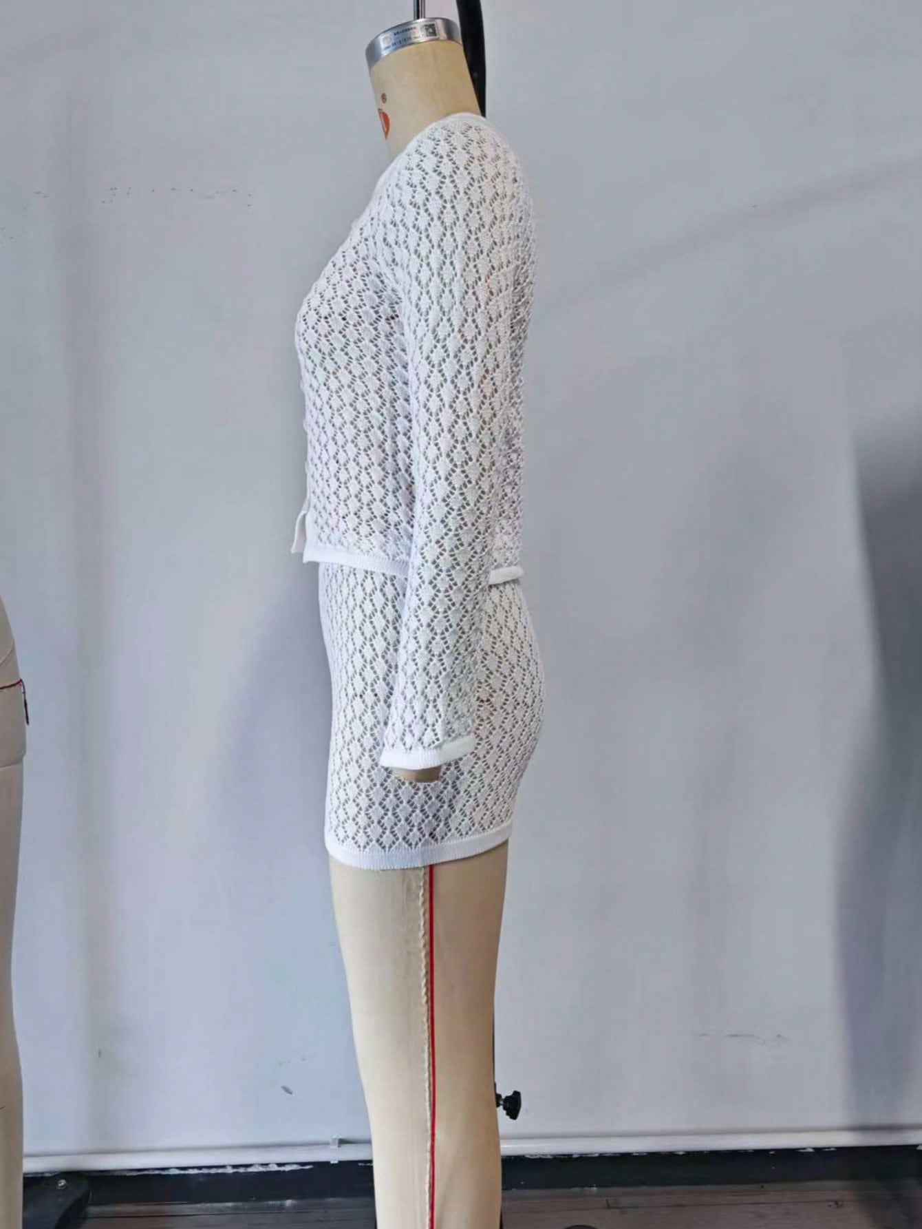 Women's White Ribbed Knit Midi bodycon dress with sleeveless