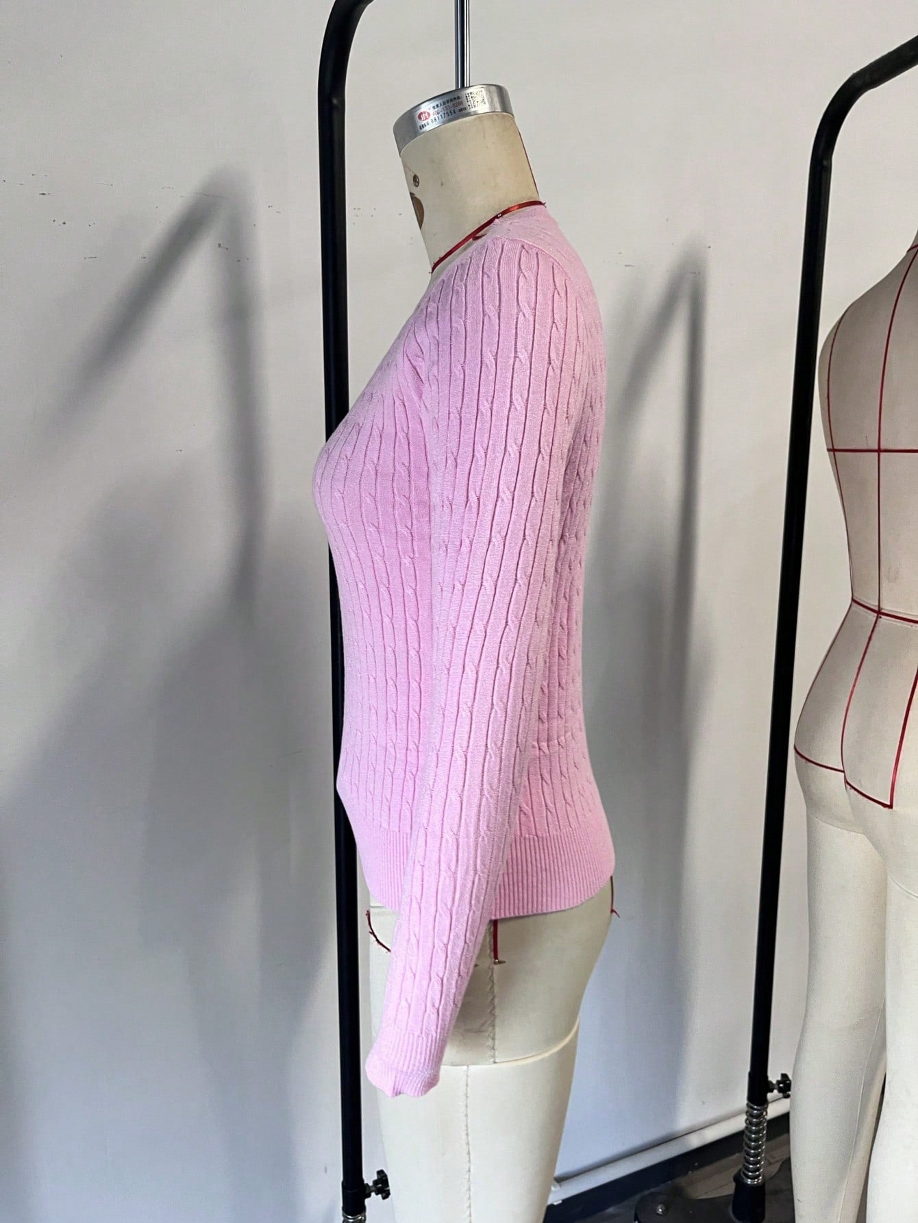 Women's Pink Ribbed Knit Midi Bodycon Dress